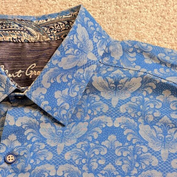 Robert Graham Classic Fit Damask Print Button Down Shirt Blue Paisley Pattern XL - Picture 6 of 10